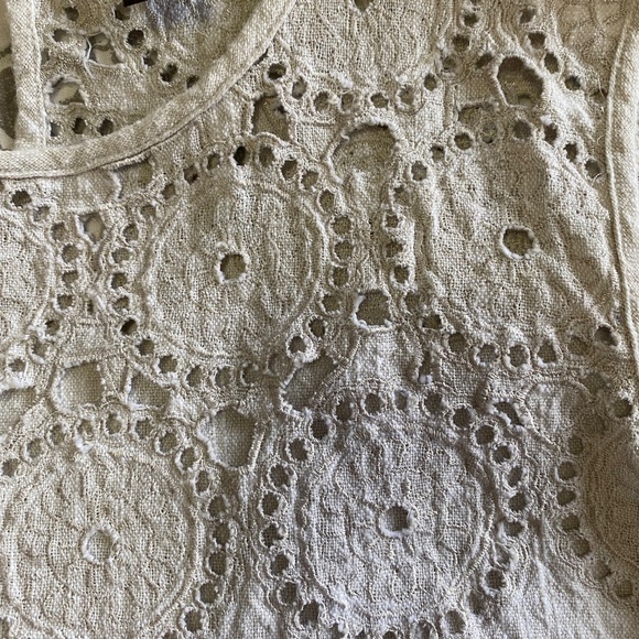 DANA BUCHMAN Cream Linen Crochet Sleeveless Shift Dress Boho Coastal S/M - Picture 8 of 12